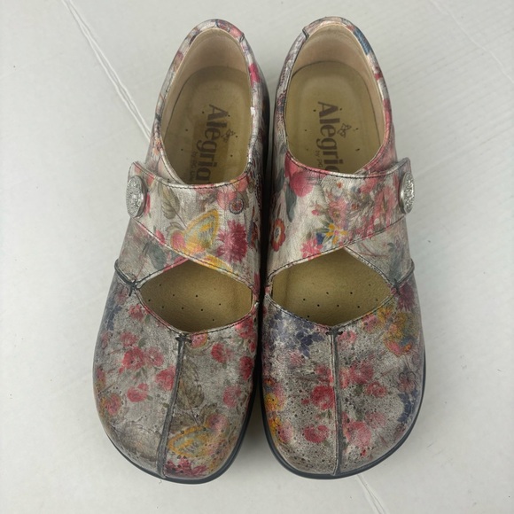 Alegria Kai Mary Jane style shoes in silver/pink floral print-woman’s40/9.5-US - Picture 2 of 13